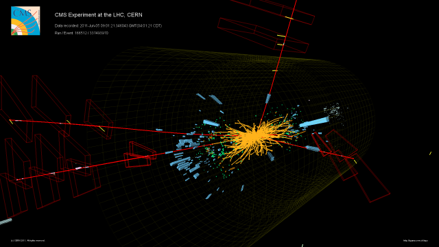 Un'immagine del rivelatore CMS Evento candidato Higgs --> 4 muoni