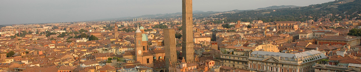 Vista aerea delle due Torri di Bologna, dalla Torre Prendiparte