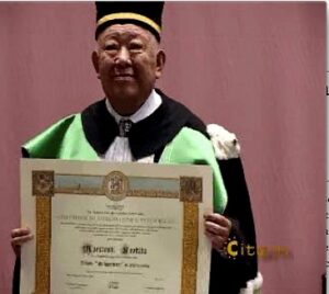 Photo Prof. Masatoshi Koshiba with honorary degree in Astronomy